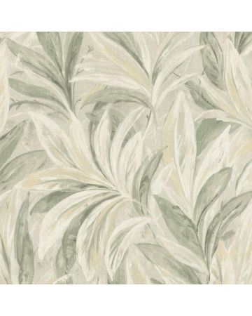 Papel pintado hojas verde blanco 001gBOT