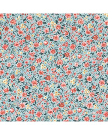 Papel pintado flores  rojo azul 001gGAR