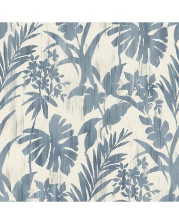 Papel pintado hojas azul blanco 001gLIS