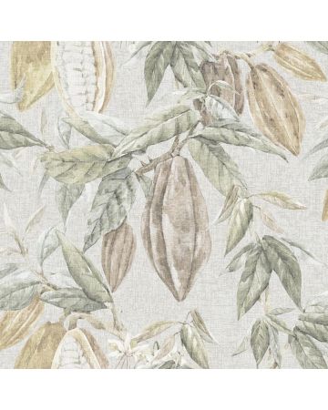 Papel pintado flores hojas verde marrón beige 002gOGN