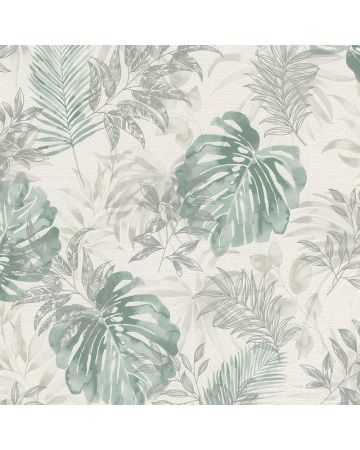 Papel pintado hojas verde blanco 003gSER