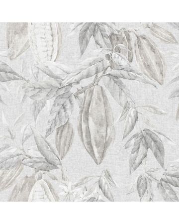 Papel pintado flores hojas gris 007gOGN