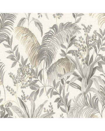 Papel pintado plantas gris blanco 010gBEL