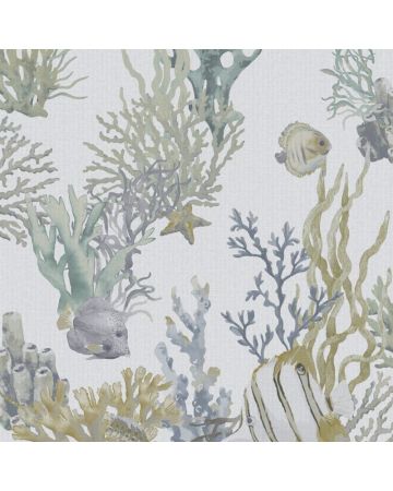 Papel pintado arrecife verde gris azul blanco 012gOGN