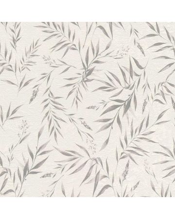Papel pintado hojas gris blanco 012gSER