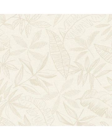 Papel pintado hojas beige blanco 015gBOT