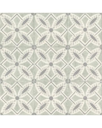 Papel pintado azulejo hidráulico verde gris blanco 016gLIS