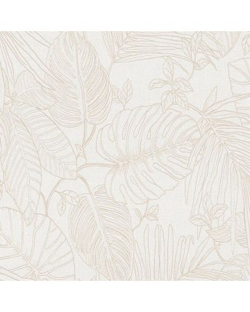 Papel pintado hojas beige blanco 017gUTI