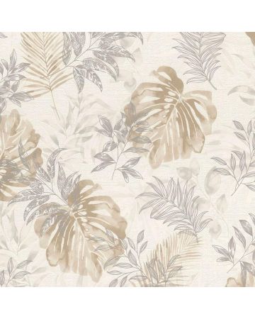 Papel pintado hojas gris beige blanco 021gSER