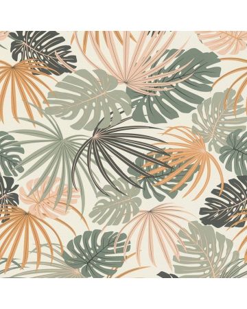 Papel pintado hojas verde marrón gris blanco 026gBOT