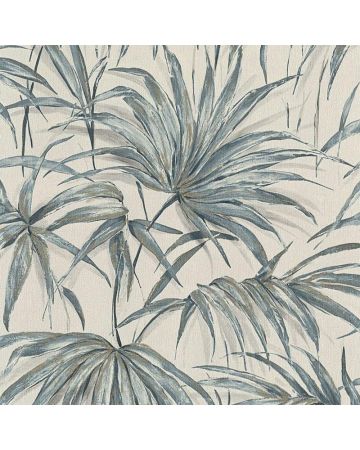 Papel pintado hojas azul gris 026gSAK