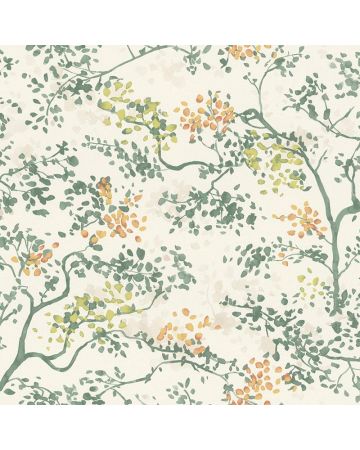 Papel pintado hojas verde naranja blanco 032gBOT