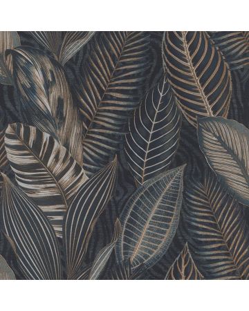 Papel pintado hojas grandes verde marrón azul 032gKEN