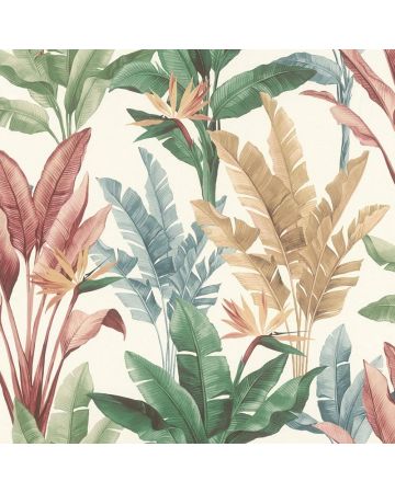 Papel pintado tropical verde azul blanco 033gBOT