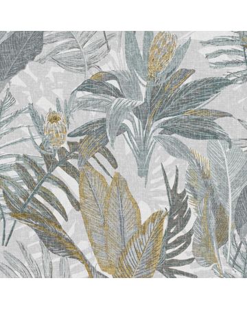 Papel pintado hojas verde gris crudo 037gOGN