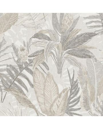 Papel pintado hojas beige gris blanco 042gOGN