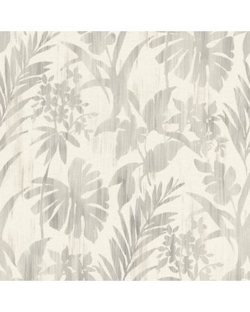 Papel pintado hojas gis blanco 043gLIS