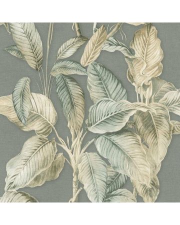 Papel pintado hojas verde beige gris 045gNAT