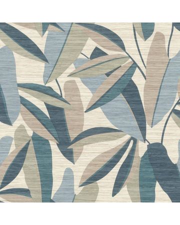 Papel pintado hojas azul verde beige blanco 053gLIS
