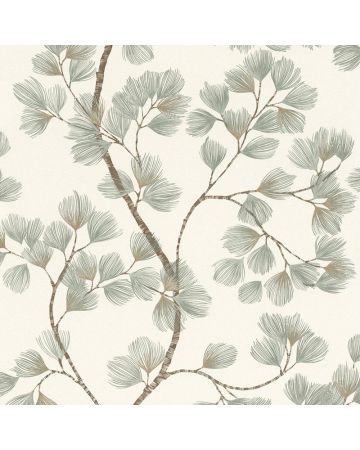 Papel pintado hojas verde blanco 053gPAR