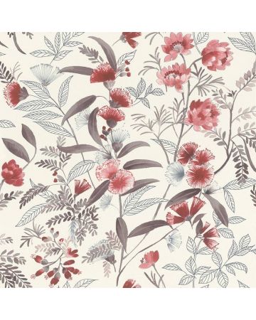 Papel pintado flores rojo marrón blanco 054gPAR