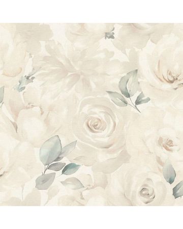 Papel pintado rosas beige verde blanco 056gEDE