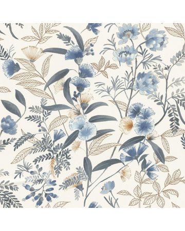 Papel pintado flores azul blanco 056gPAR