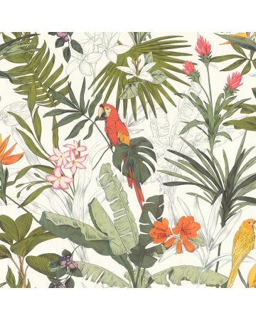 Papel pintado tropical verde rojo blanco 060gPAR