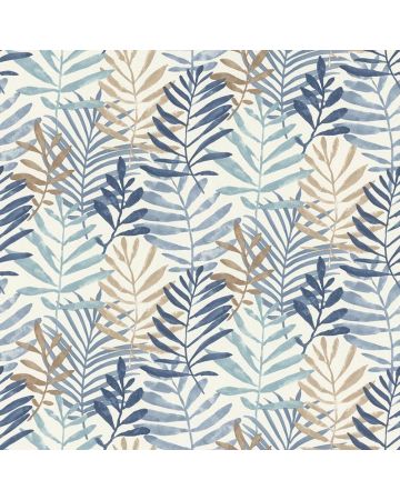 Papel pintado hojas azul marrón blanco 063gPAR