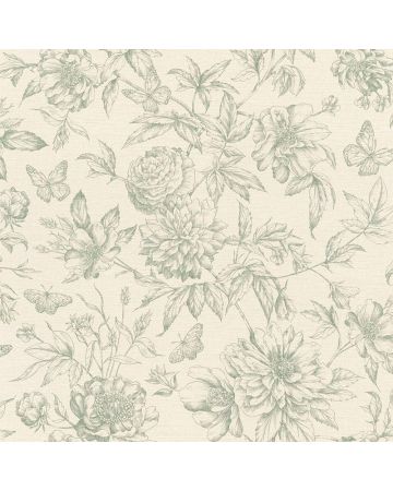 Papel pintado rosas verde beige 076gEDE
