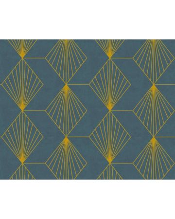 Papel pintado geométrico azul dorado 361561gFRE