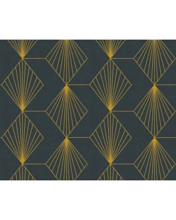 Papel pintado geométrico negro dorado 361562gFRE
