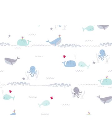 Papel pintado infantil ballenas pulpos azul 38130g1gLL