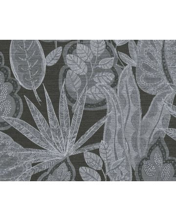 Papel pintado hojas gris negro 393461gFAM