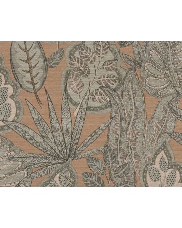 Papel pintado hojas rosa marrón gris 393462gFAM