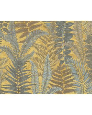 Papel pintado hojas azul verde marrón amarillo 393472gFAM