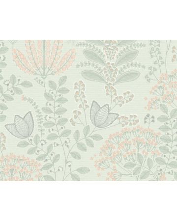 Papel pintado hojas verde rosa 393493gFAM
