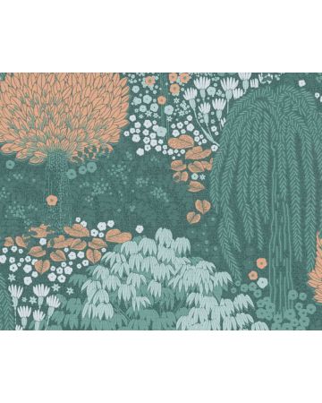 Papel pintado hojas verde naranja 393503gFAM