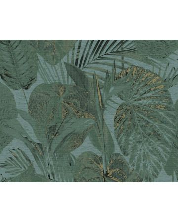 Papel pintado hojas verde azul blanco 393553gFAM
