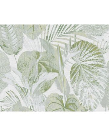 Papel pintado hojas verde blanco 393554gFAM