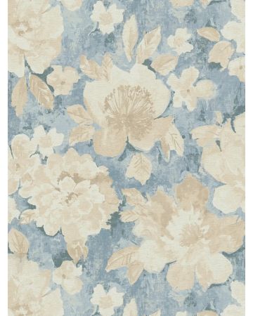 Papel pintado flores azul beige 396071gAQUA