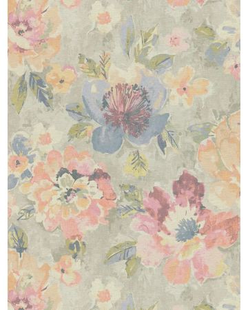 Papel pintado flores rosa beige azul gris 396072gAQUA