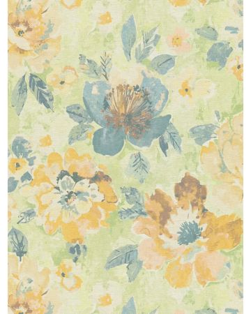 Papel pintado flores anarillo azul verde 396073gAQUA
