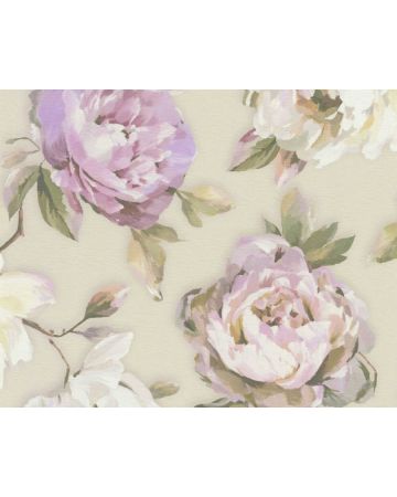 Papel pintado flores rosa verde beige 396081gPIN