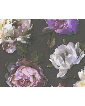 Papel pintado flores rosa blanco negro 396091gPIN