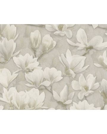 Papel pintado flores blanco gris 396102gPIN