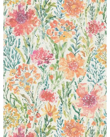 Papel pintado flores naranja verde azul 396951gAQUA