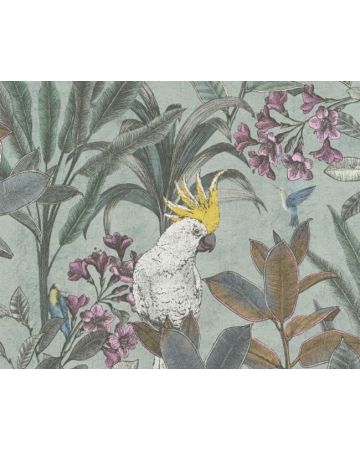 Papel pintado cacatúas gris 397482gPIN