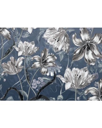 Fotomural Flores Blancas sobre Azul X7g1041gIE4